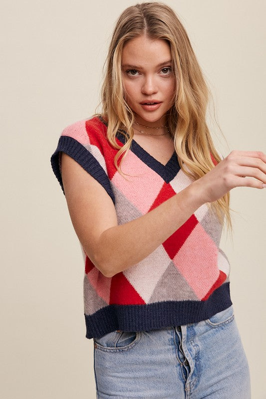 Argyle Cropped Sweater Vest, Listicle