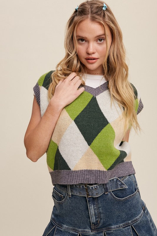 Argyle Cropped Sweater Vest, Listicle