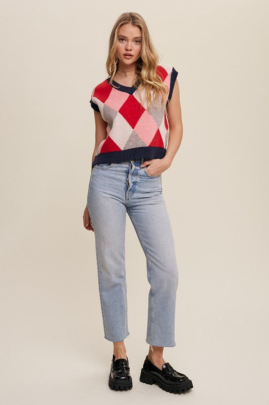 Argyle Cropped Sweater Vest, Listicle