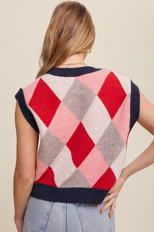 Argyle Cropped Sweater Vest, Listicle