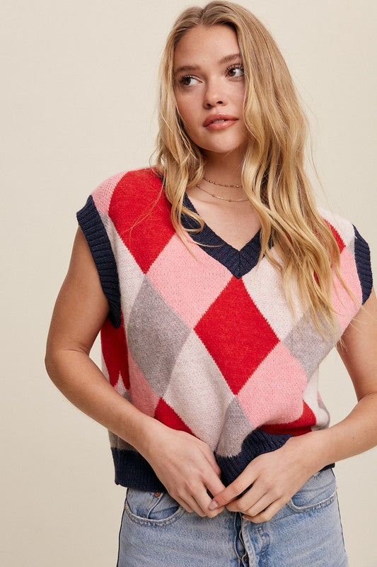 Argyle Cropped Sweater Vest, Listicle