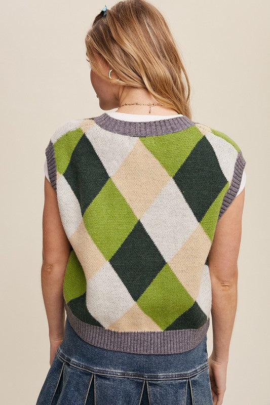 Argyle Cropped Sweater Vest, Listicle