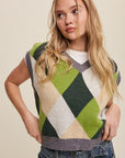 Argyle Cropped Sweater Vest, Listicle