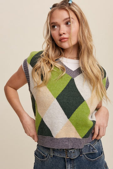 Argyle Cropped Sweater Vest, Listicle