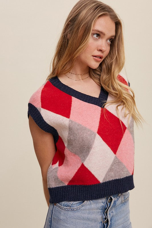 Argyle Cropped Sweater Vest, Listicle