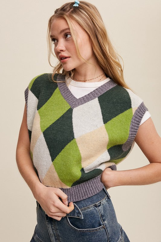 Argyle Cropped Sweater Vest, Listicle