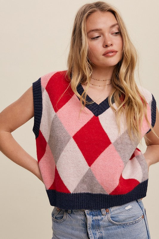 Argyle Cropped Sweater Vest, Listicle