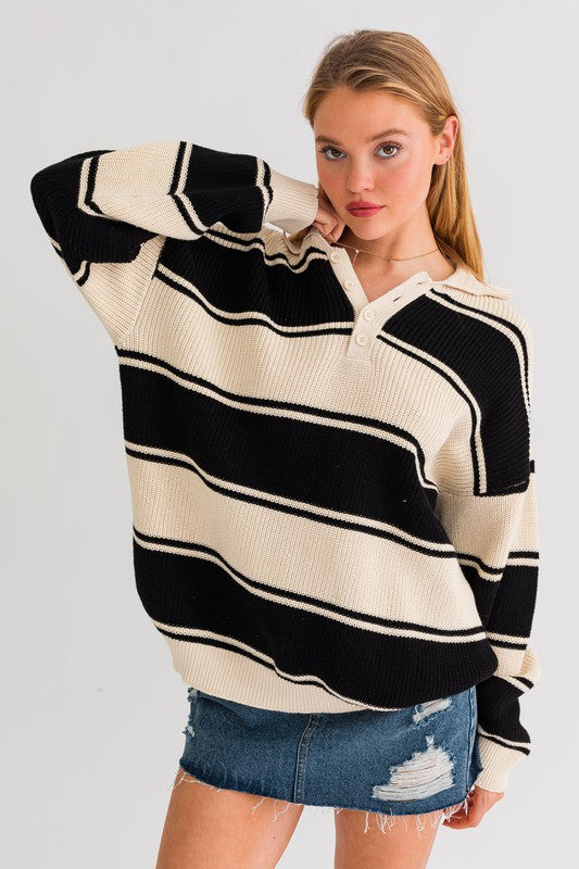 Collared Oversized Sweater Top, Le Lis