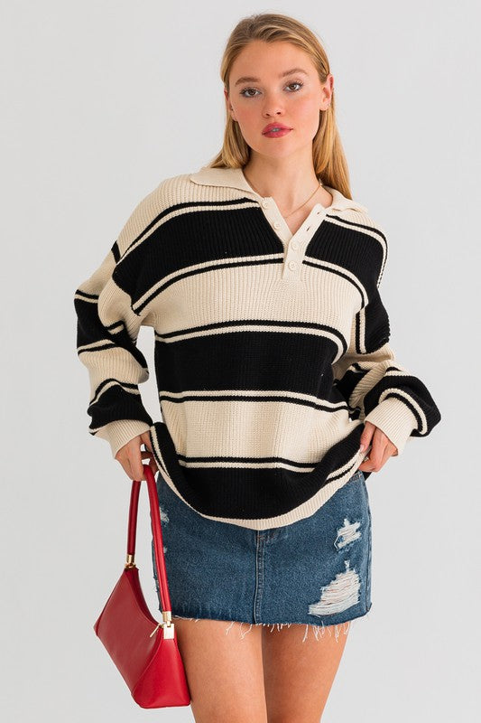 Collared Oversized Sweater Top, Le Lis