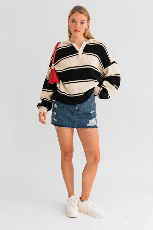 Collared Oversized Sweater Top, Le Lis