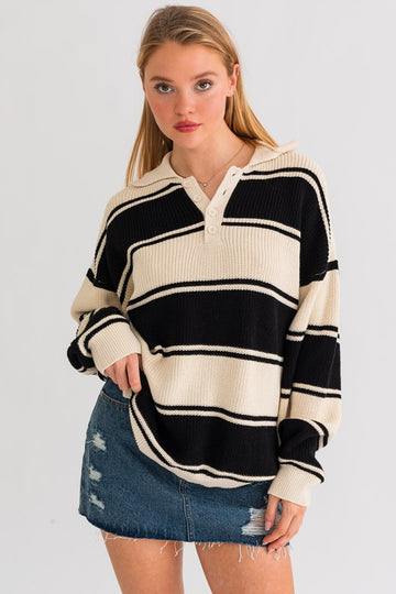 Collared Oversized Sweater Top, Le Lis