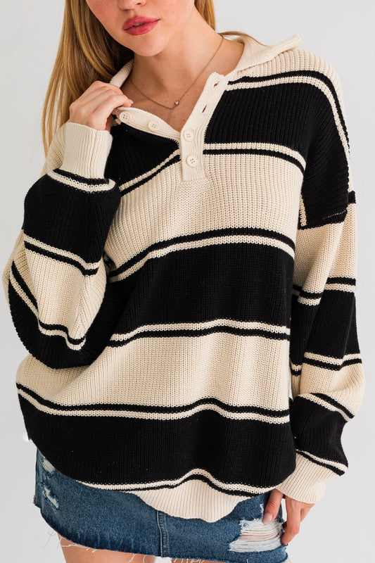 Collared Oversized Sweater Top, Le Lis