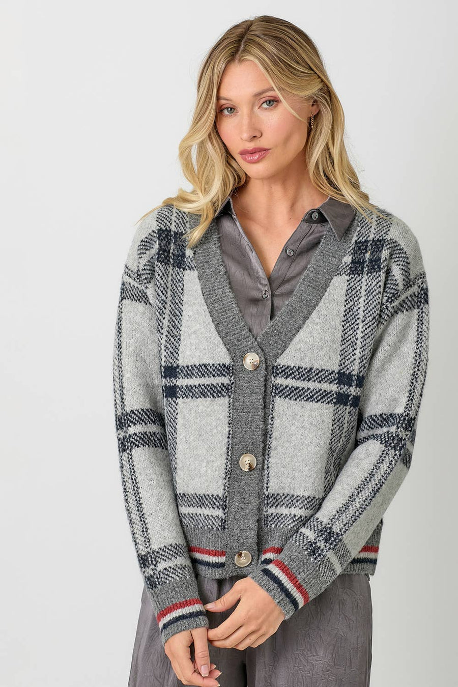 Mystree Plaid Sweater Cardigan