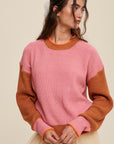 Color Block Ribbed Knit Sweater