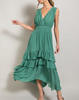 V NECK RUFFLE MAXI DRESS, eesome