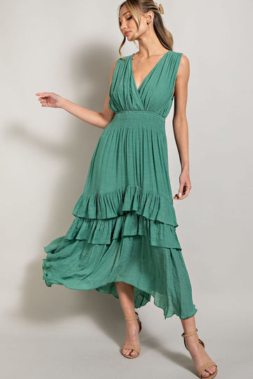 V NECK RUFFLE MAXI DRESS, eesome