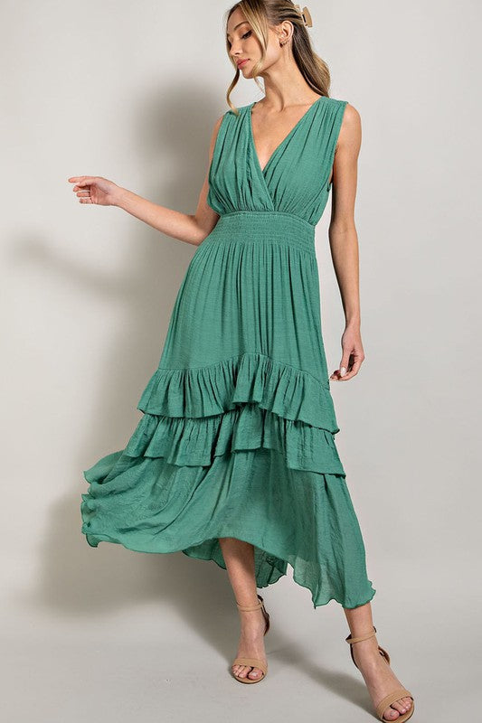 V NECK RUFFLE MAXI DRESS, eesome