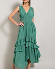 V NECK RUFFLE MAXI DRESS, eesome