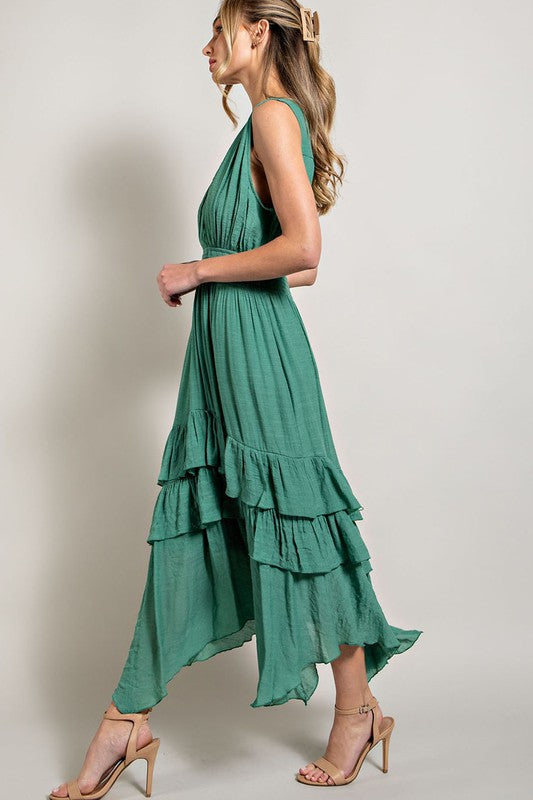 V NECK RUFFLE MAXI DRESS, eesome