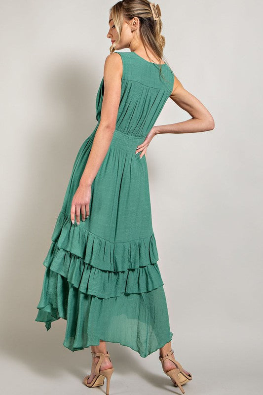 V NECK RUFFLE MAXI DRESS, eesome