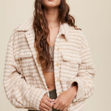 Plaid Fleece Shacket in Cream, Listicle