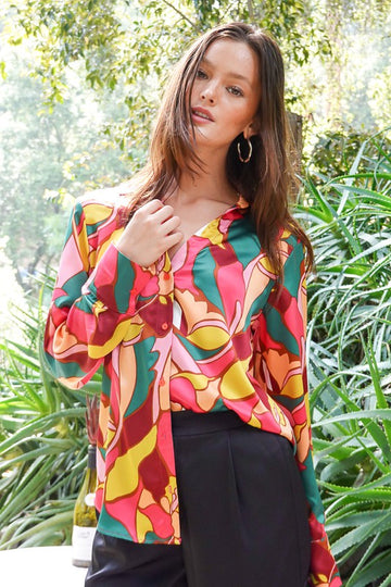 Retro Print Satin Blouse (Various Colors), Timing