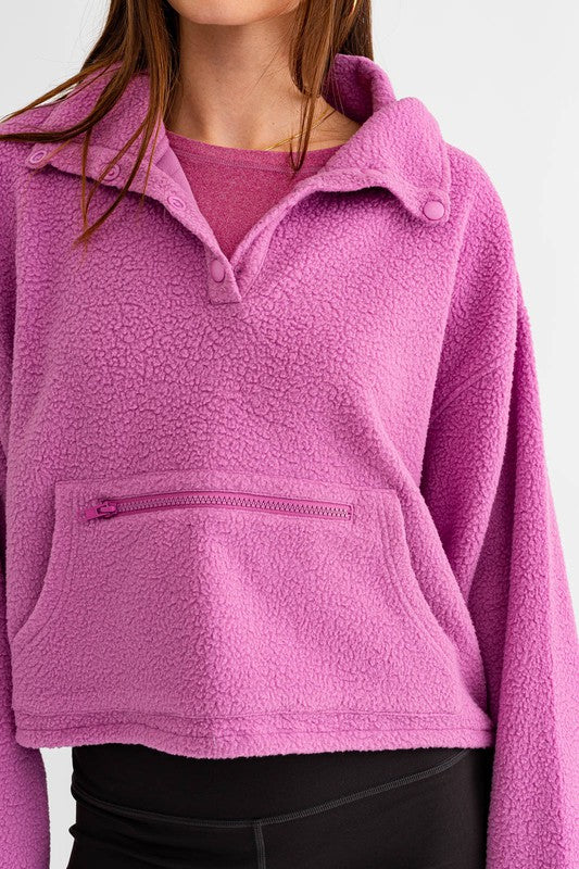 Pocket Detail Boxy Fleece Pullover Sweater (Various colors), Le Lis