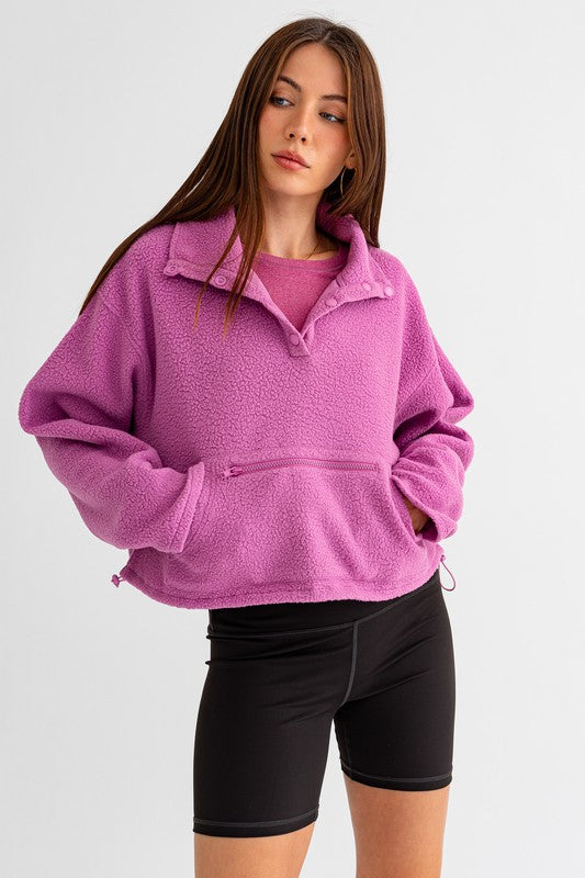 Pocket Detail Boxy Fleece Pullover Sweater (Various colors), Le Lis