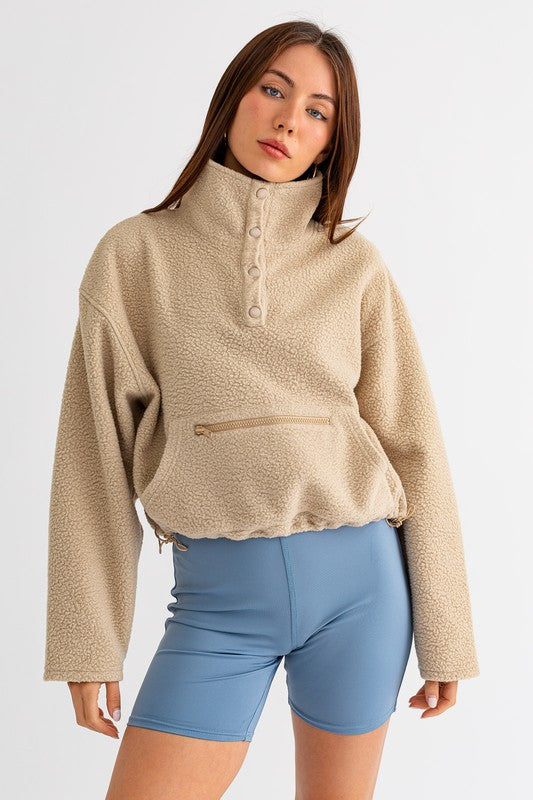 Pocket Detail Boxy Fleece Pullover Sweater (Various colors), Le Lis