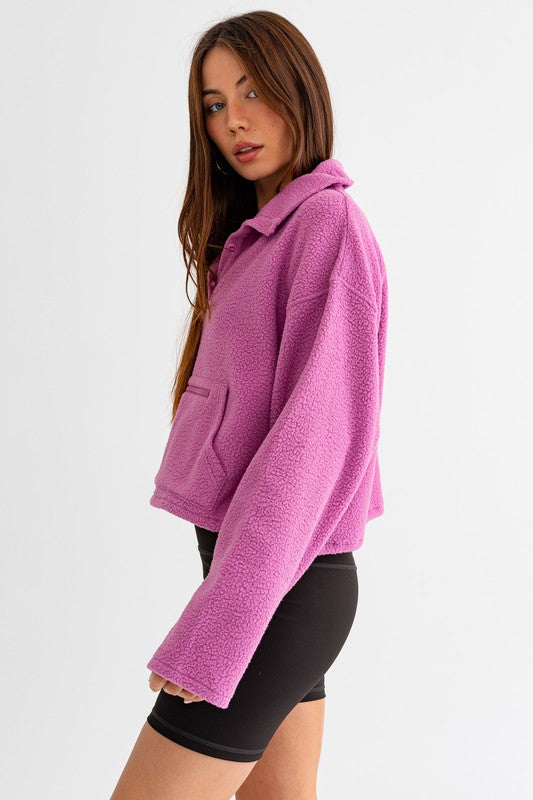 Pocket Detail Boxy Fleece Pullover Sweater (Various colors), Le Lis