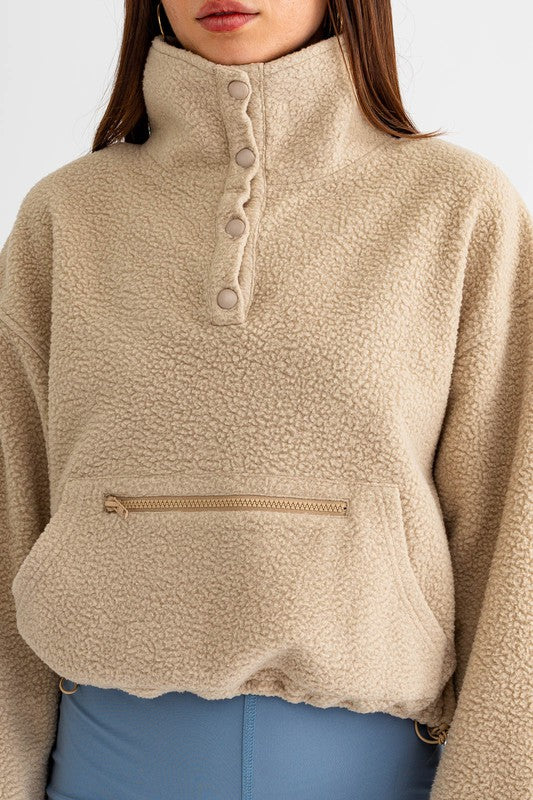 Pocket Detail Boxy Fleece Pullover Sweater (Various colors), Le Lis