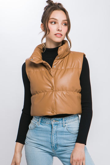 Faux Leather puffer Vest With Snaps (Various Colors), Love Tree