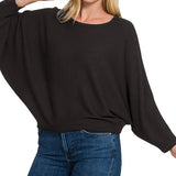 Ribbed Batwing Long Sleeve Boat Neck Sweater (Plus size only), Zenana
