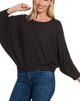 Ribbed Batwing Long Sleeve Boat Neck Sweater (Plus size only), Zenana