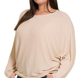 Ribbed Batwing Long Sleeve Boat Neck Sweater (Plus size only), Zenana