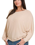 Ribbed Batwing Long Sleeve Boat Neck Sweater (Plus size only), Zenana