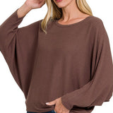 Ribbed Batwing Long Sleeve Boat Neck Sweater (Plus size only), Zenana
