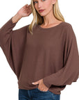 Ribbed Batwing Long Sleeve Boat Neck Sweater (Plus size only), Zenana