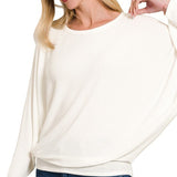 Ribbed Batwing Long Sleeve Boat Neck Sweater (Plus size only), Zenana