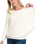 Ribbed Batwing Long Sleeve Boat Neck Sweater (Plus size only), Zenana