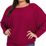 Ribbed Batwing Long Sleeve Boat Neck Sweater (Plus size only), Zenana
