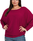 Ribbed Batwing Long Sleeve Boat Neck Sweater (Plus size only), Zenana