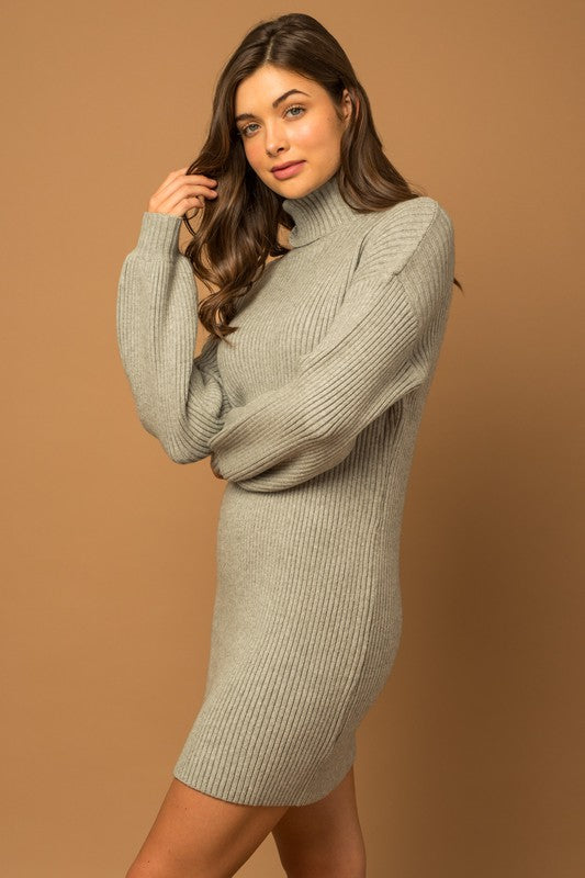 Turtle Neck Balloon Sleeve Sweater Dress (Various colors), Le Lis