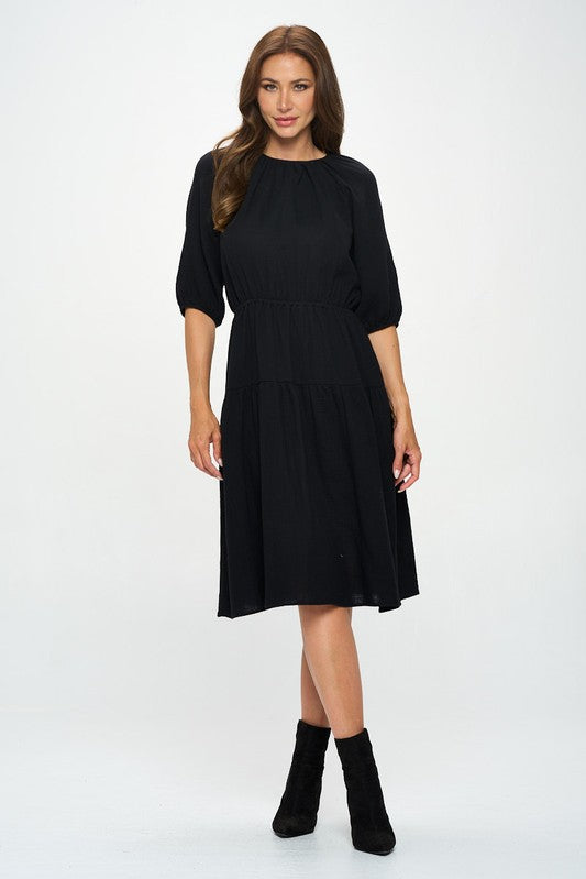Renee C Pleated Tiered Cotton Dress in Black at Nordstrom Rack, Size Medium Renee C Pleated Tiered Cotton Dress in Black at Nordstrom Rack, Size Medium