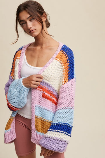 Hand Knit Multi Striped Cardigan, Listicle