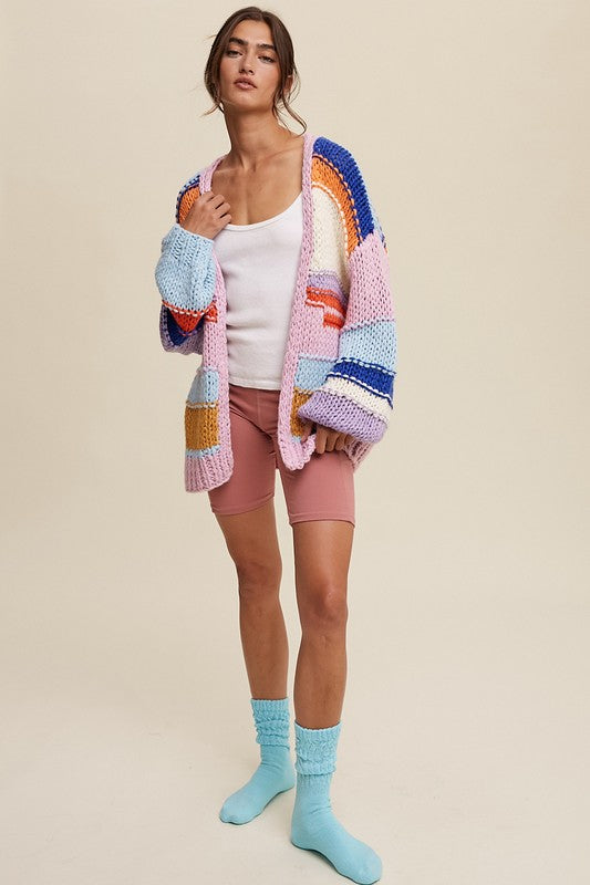 Hand Knit Multi Striped Cardigan, Listicle