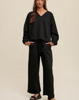 V-neck Sweatshirt and Pants Set, Listicle