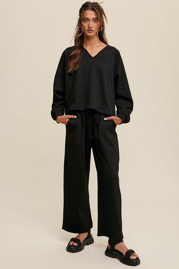 V-neck Sweatshirt and Pants Set, Listicle