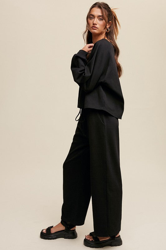 V-neck Sweatshirt and Pants Set, Listicle