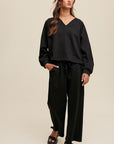 V-neck Sweatshirt and Pants Set, Listicle